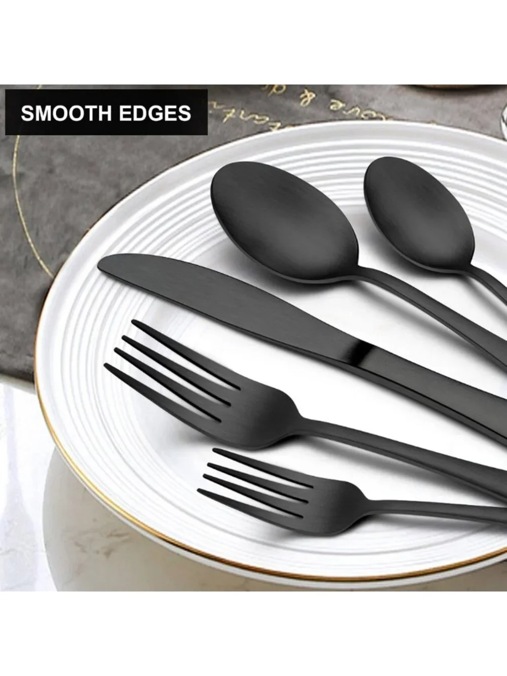 40-Piece Matte Black Flatware Set for 8 | Stainless Steel Cutlery, Dishwasher
